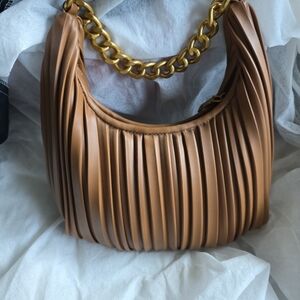 Elegant Tan Pleated Women's Bag